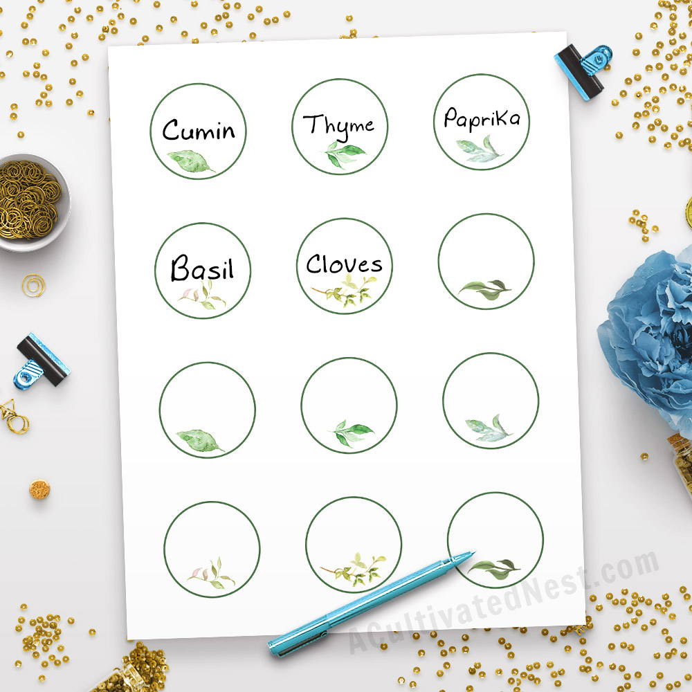 100 Green Round Spice Jar Labels / Printable / Editable / 