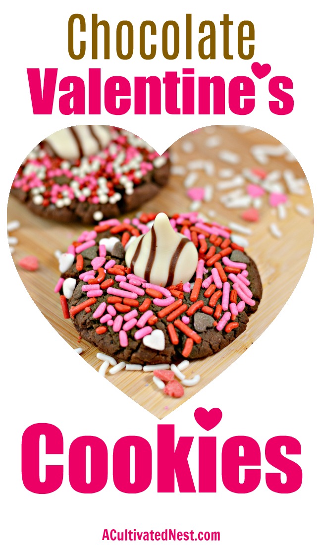 Chocolate Hershey Hug Valentine Cookies- These chocolate Hershey hug Valentine cookies are the perfect dessert recipe for Valentine's Day! They're delicious, and easy to make! | Valentine's cookies, Valentine's treats, baking, easy recipes, love themed cookies, romance cookies, hearts, #ValentinesDay #cookies #ACultivatedNest