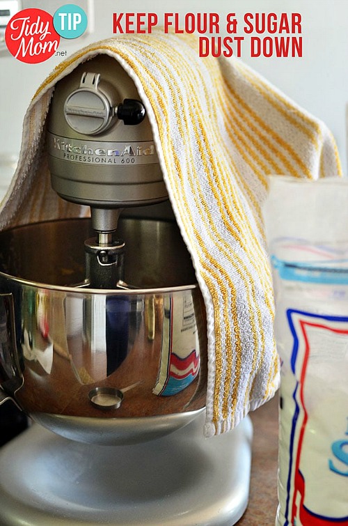 Control Dust from KitchenAid Stand Mixer- Your stand mixer is good for more than just mixing up desserts! Take advantage of all your mixer can do with these 15 KitchenAid mixer hacks and tips! | ways to use your KitchenAid mixer, things your stand mixer can do, mixer DIY play dough, shred chicken, #hacks #kitchenaid #ACultivatedNest