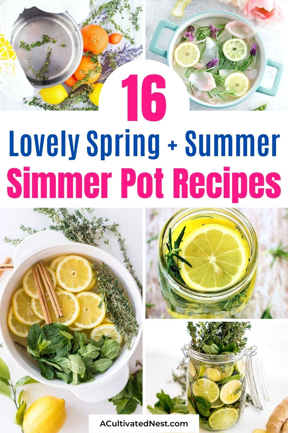 16 DIY Simmer Pot Recipes for Spring and Summer- An easy way to make your home smell great this spring and summer naturally is with these wonderful smelling DIY simmer pot recipes! | natural air freshener, how to make your home smell good, chemical-free DIY air freshener, #DIY #potpourri #simmerPot #diyPotpourri #ACultivatedNest
