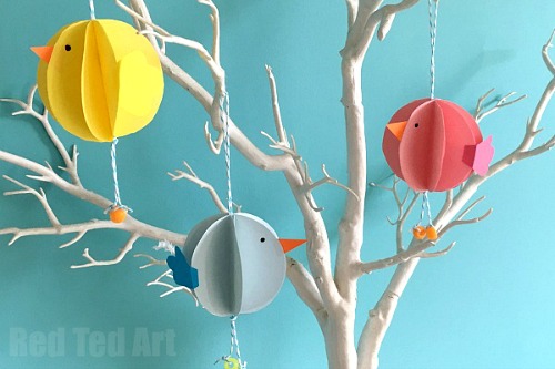 3D Paper Chick Craft- Keep your kids entertained this Easter with these 17 fun and frugal Easter kids activities! They're so fun, and very inexpensive! | spring kids crafts, paper plate crafts, bunny kids crafts, DIY easter eggs, #Easter #kidsActivities #ACultivatedNest