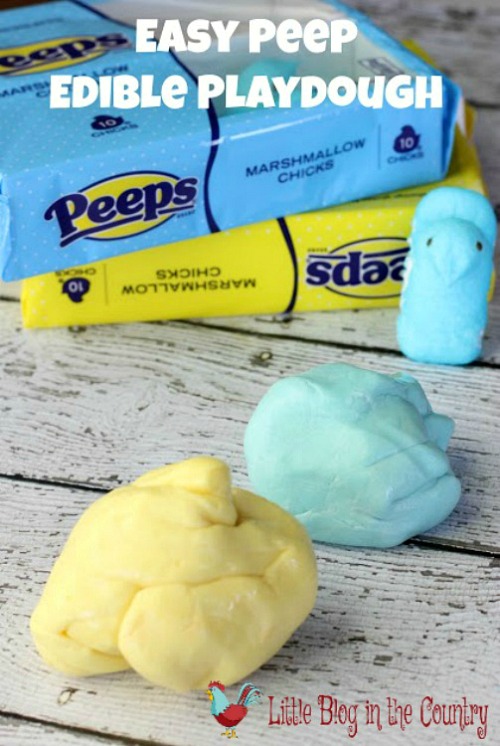 PEEPS Playdough- Keep your kids entertained this Easter with these 17 fun and frugal Easter kids activities! They're so fun, and very inexpensive! | spring kids crafts, paper plate crafts, bunny kids crafts, DIY easter eggs, #Easter #kidsActivities #ACultivatedNest