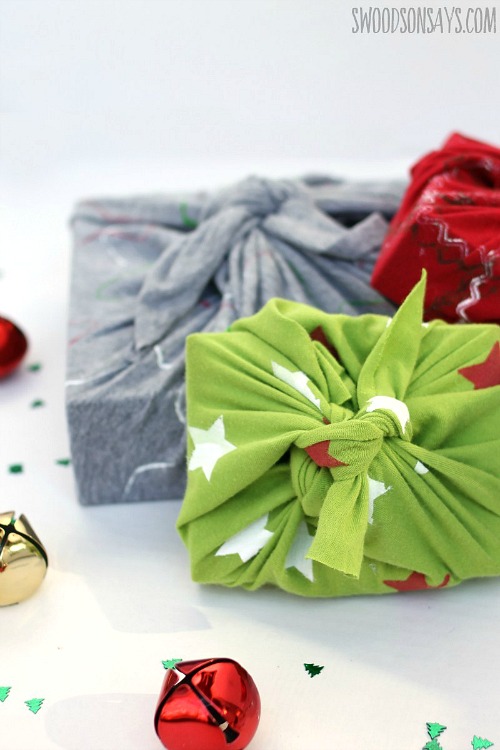 Make Furoshiki DIY Gift Wrap- Just because a t-shirt's old doesn't mean it's trash! Instead, try one of these awesome ways to upcycle t-shirts! There are a lot of great t-shirt DIYs to try! | repurpose t-shirt, t-shirt restyle, recycle t-shirt, ways to use favorite old shirts, #upcycle #diy #ACultivatedNest