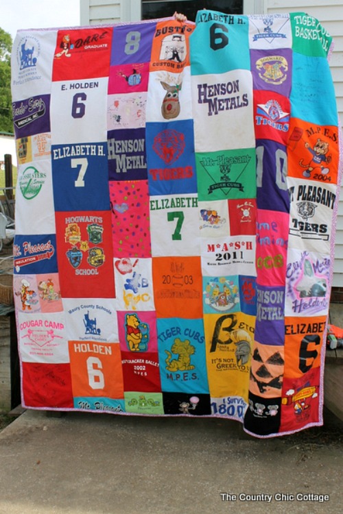 Quilt T-Shirt Upcycle- Just because a t-shirt's old doesn't mean it's trash! Instead, try one of these awesome ways to upcycle t-shirts! There are a lot of great t-shirt DIYs to try! | repurpose t-shirt, t-shirt restyle, recycle t-shirt, ways to use favorite old shirts, #upcycle #diy #ACultivatedNest