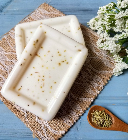 Rosemary Homemade Soap- This DIY bar soap only requires a few materials, but the final homemade rosemary soap feels so wonderful on your skin! This makes a great DIY gift, too! | homemade gift ideas, how to make soap, melt and pour soap recipes, essential oils, #soap #diy #ACultivatedNest