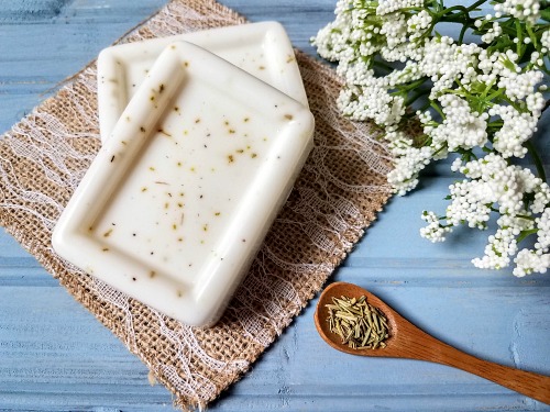 Homemade Rosemary Soap- This DIY bar soap only requires a few materials, but the final homemade rosemary soap feels so wonderful on your skin! This makes a great DIY gift, too! | homemade gift ideas, how to make soap, melt and pour soap recipes, essential oils, #soap #diy #ACultivatedNest