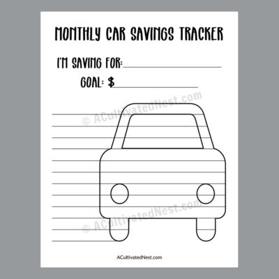 Printable Car Savings Tracker- Sinking Fund Tracker- A Cultivated Nest