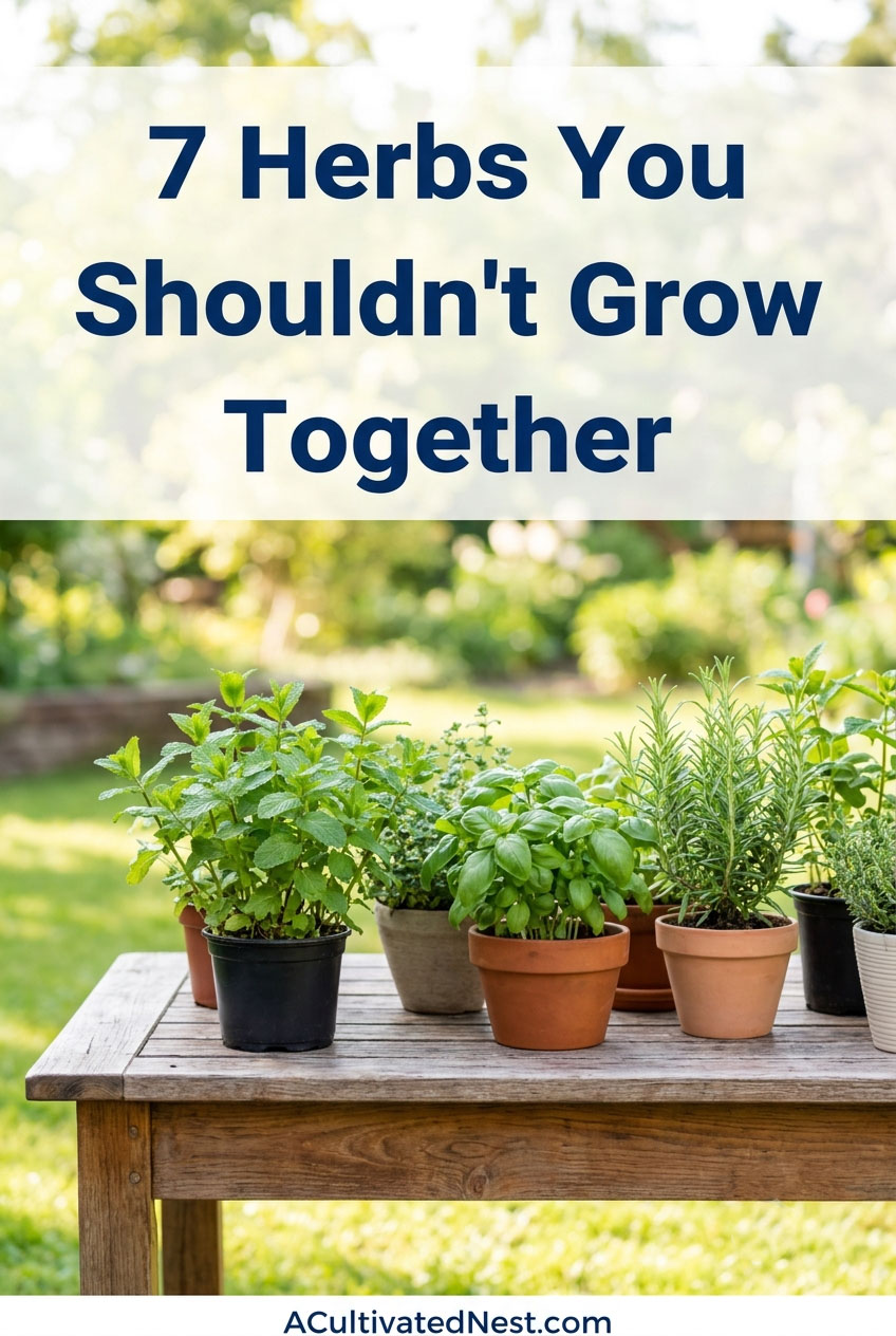 7 Herbs You Shouldn’t Grow Together- Don't ruin your herb garden before it even has a chance to grow! While grouping plants together sounds easy, certain herbs will actively harm, stunt, or ruin the flavor of their neighbors. Whether you are dealing with invasive mint roots or the toxic soil secretions of wormwood, knowing garden companion rules is the ultimate secret to a successful harvest. Learn exactly which 7 popular herbs you shouldn't grow together and how to group them perfectly instead!| GardeningForBeginners #HerbGardening #UrbanGardening #HomeGarden #ACultivatedNest