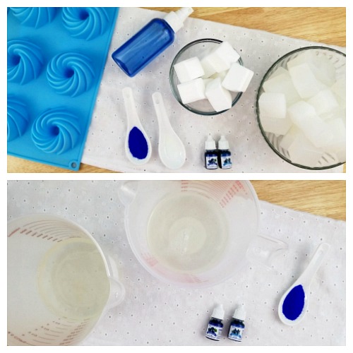 All-Natural Exfoliating DIY Soap- If you want to make your skin beautiful, you need to make some of this all-natural DIY exfoliating soap! It uses jojoba beads! | melt and pour soap tutorial, homemade soap, soap craft, blue and white soap, #DIY #soap #soapmaking #ACultivatedNest