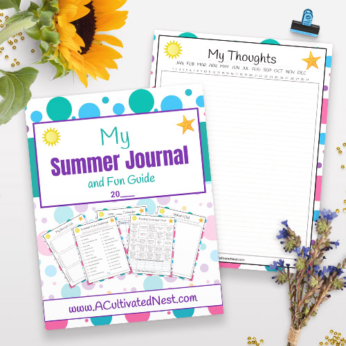 Free Printable Summer Journal for Kids- For an easy and inexpensive way to keep your kids busy this summer, you need this free printable summer journal for kids! | kids summer fun guide, kids summer reading, summer bucket list, reading scavenger hunt, #freePrintable #printable #kidsActivities #ACultivatedNest