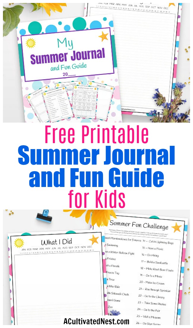 Free Printable Summer Journal for Kids- Need to keep your kids busy this summer? You need this free printable summer journal and summer fun guide for kids! | kids summer reading, summer bucket list, reading scavenger hunt, #freePrintable #printable #kidsActivities #ACultivatedNest