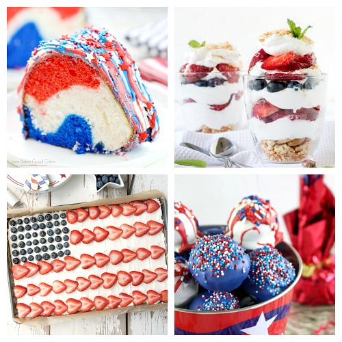 24 Delicious Red, White, and Blue Dessert Recipes- Have the best Memorial Day or Fourth of July party ever with these delicious patriotic dessert recipes! There are so many tasty red, white, & blue treats! | patriotic party treats, 4th of July desserts, Memorial Day desserts, cake, #dessert #FourthOfJuly #MemorialDay #ACultivatedNest