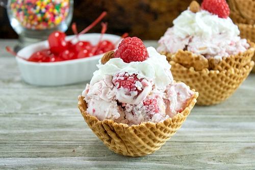 Raspberry Almond No-Churn Ice Cream- You don't need an ice cream maker to make a delicious frozen treat this summer! Instead, make this easy raspberry almond no-churn ice cream! | homemade ice cream, make ice cream without ice cream machine, #iceCream #recipe #dessert #noChurnIceCream #ACultivatedNest