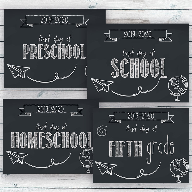 First Day of School Sign Free Printables- Make your first day of school photos even more special by having your kids hold up these free printable first day of school signs! | first day of homeschool, first day of preschool, first day of kindergarten, first day of middle school, first day of high school, 2019 back to school, #freePrintable #printable #backToSchool #firstDayOfSchool #ACultivatedNest