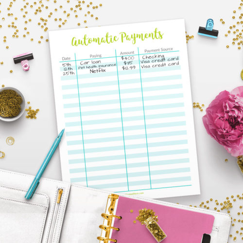 Printable Automatic Payments Tracker