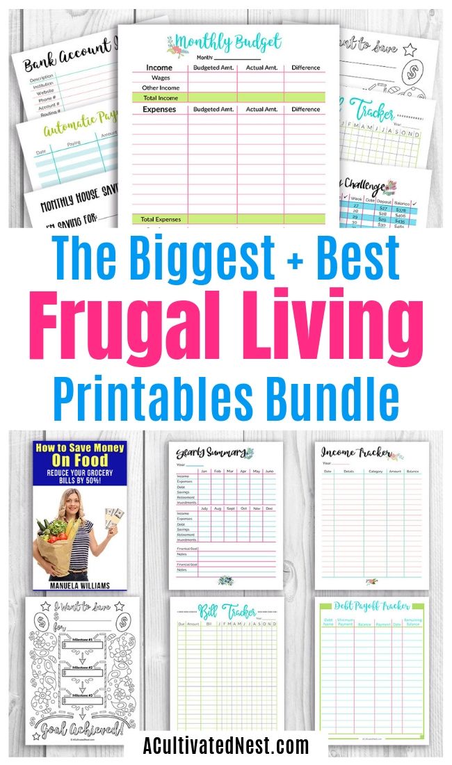 The Big Money Saving Bundle- This Big Money Saving Bundle includes the very best of my frugal living and budgeting worksheets! 50+ pages included, plus an eBook! | personal finance printables, budgeting worksheets, budget templates, #printables #frugal #budgeting #moneySavingTips #ACultivatedNest