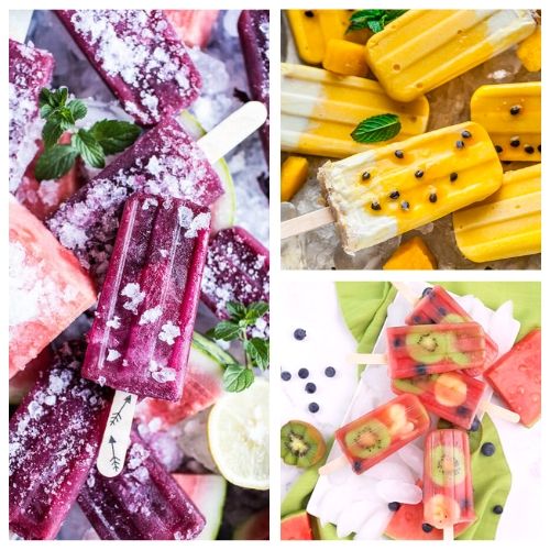 24 Homemade Fruit Popsicles Everyone Will Love- Homemade popsicles are easy to make, and so delicious! Plus, you know exactly what's in them and can control their sugar content! For some great homemade fruit popsicles to try this summer, check out these 24 recipes! | rainbow popsicles, watermelon popsicles, berry popsicles, melon popsicles, #recipe #popsicle #iceCream #dessert #ACultivatedNest
