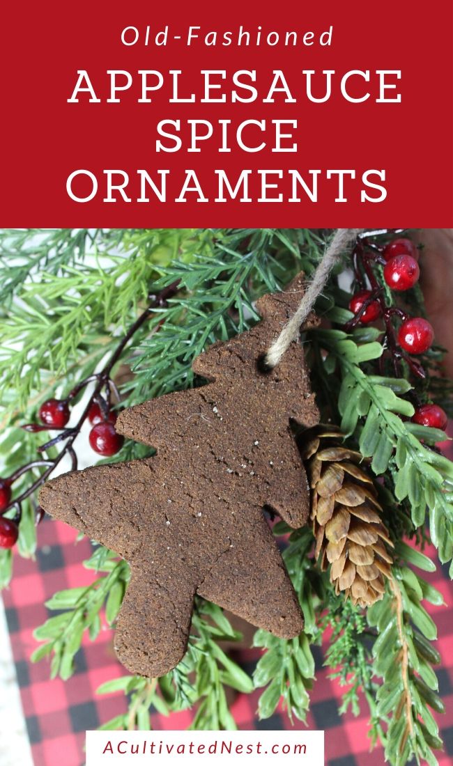 Old-Fashioned Applesauce Spice Ornaments- Bring an old-fashioned, rustic touch to your Christmas tree this year with these homemade old-fashioned applesauce spice ornaments! They're beautiful, easy to make, and smell amazing! | #ChristmasOrnaments #DIY #ChristmasCraft #DIYOrnaments #ACultivatedNest