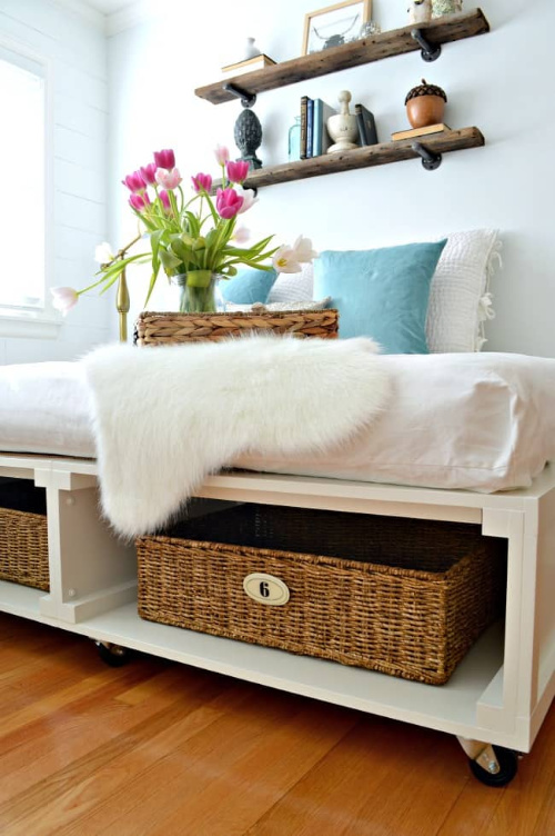 DIY Platform Bed- If you want to organize your bedroom on a budget, check out these 10 clever bedroom storage ideas! They'll make your bedroom inviting and so relaxing! | DIY organizers, DIY bedroom storage solutions, #organization #organizingTips #bedroomOrganization #organize #ACultivatedNest