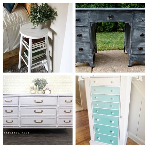 16 Inspiring Furniture Makeover DIYs- All of these inspiring DIY furniture makeovers are a lovely way to breathe life back into old furniture. And they're easy to do! | thrift store makeover, painted furniture, #DIY #furnitureMakeover #decor #diyProject #ACultivatedNest