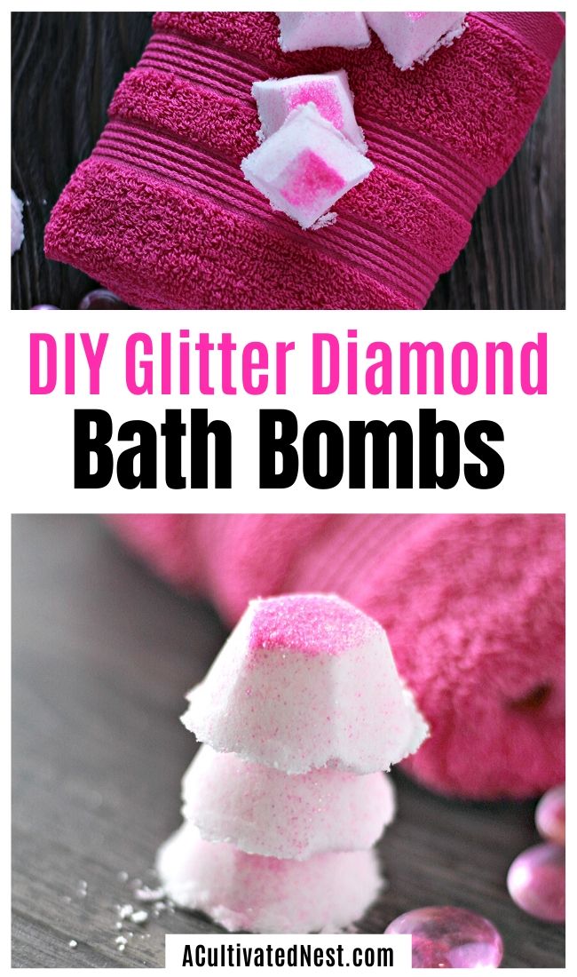 Sparkly Homemade Glitter Bath Bombs