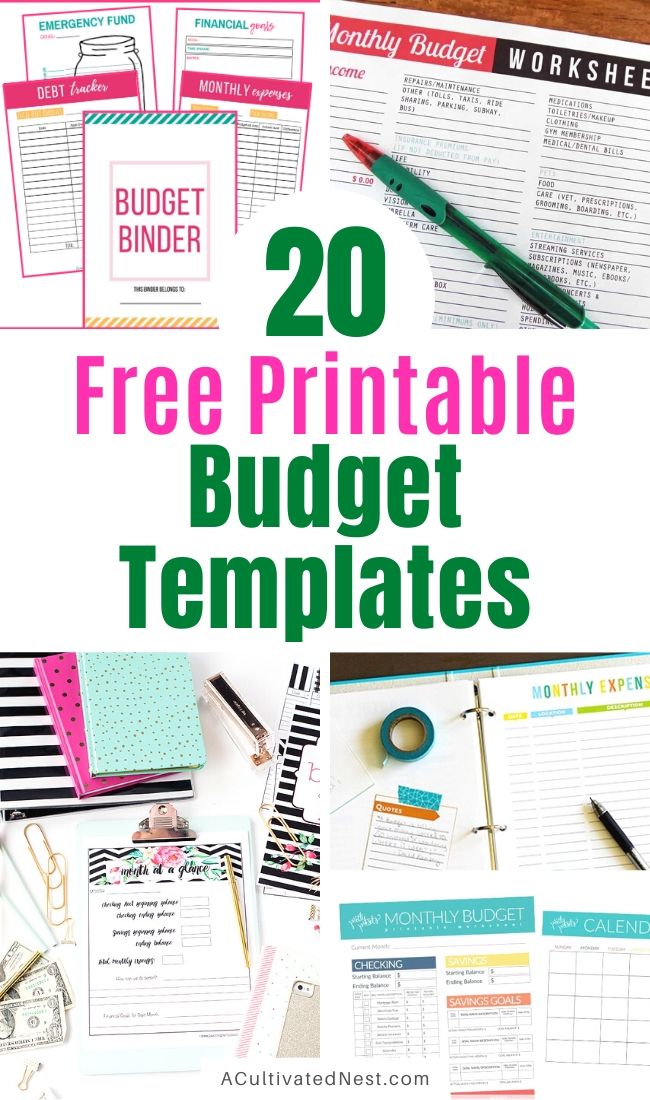 20 Free Printable Budget Templates- Want to get your family's finances in order? Then you need to check out these free printable budget templates! There are tons of great budget worksheets here to help you on your way to financial freedom! | budgeting printables, budget binder printable, family finance planner printable, #freePrintables #printable #budget #livingOnABudget #ACultivatedNest