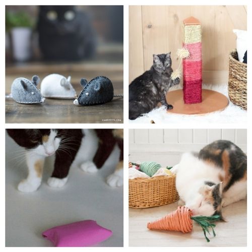 20 Fun Homemade Cat Toys- If you want to treat your cat to something new, give them a homemade cat toy! Here are 20 DIY cat toys your cat is sure to love! | how to make toys for your cat, homemade pet toys, #cats #pets #DIY #DIYcatToy #ACultivatedNest