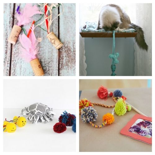 20 Fun Cat Toy DIYs- If you want to treat your cat to something new, give them a homemade cat toy! Here are 20 DIY cat toys your cat is sure to love! | how to make toys for your cat, homemade pet toys, #cats #pets #DIY #DIYcatToy #ACultivatedNest