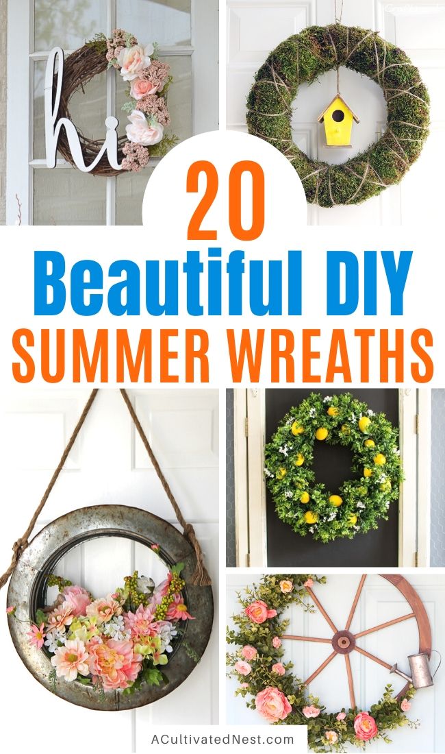 20 Beautiful DIY Summer Wreaths- Add some gorgeous summer decor to your home on a budget with these beautiful DIY summer wreaths! | #diyWreath #wreath #DIY #craft #ACultivatedNest