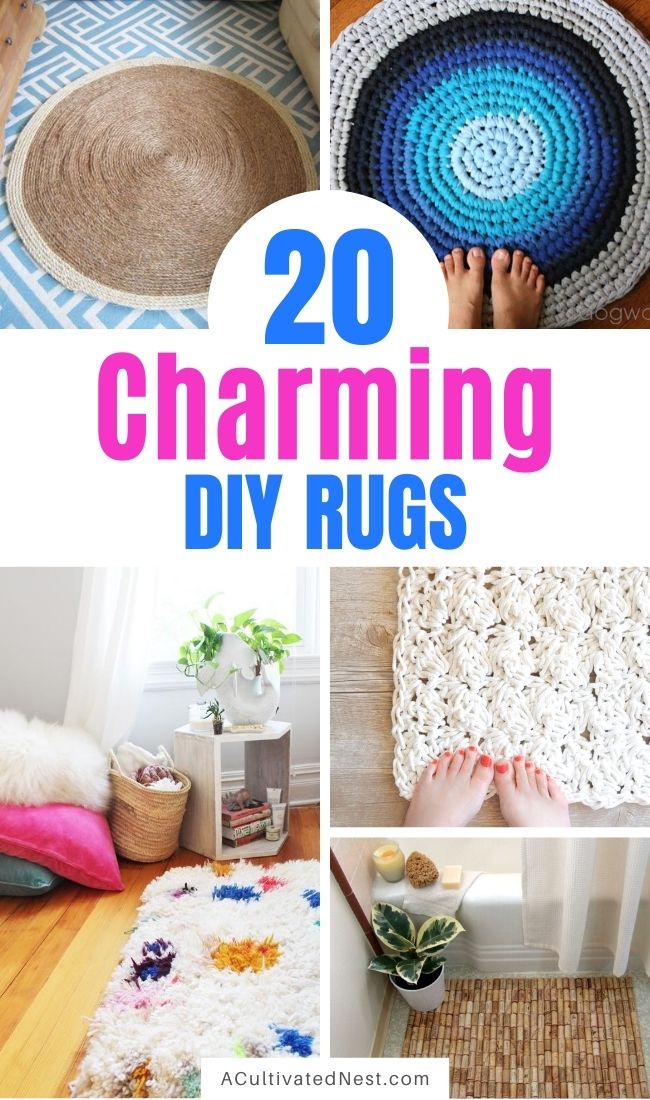 20 Charming DIY Rugs- If you want to update your home's decor with a fun DIY project, then you need to see this collection of charming DIY rugs! They're all beautiful, and so easy to make! | homemade rugs, how to make a rug, #diy #diyRugs #rugs #craft #ACultivatedNest