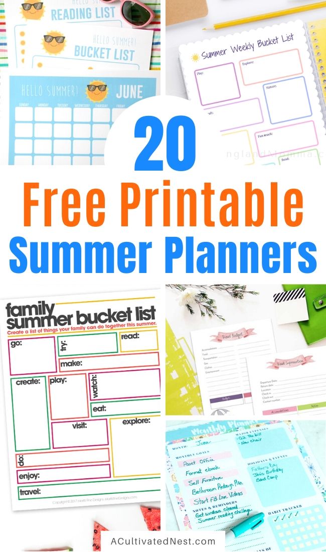 20 Free Printable Summer Planners- Ensure you have the best summer ever with this list of free printable summer planners! Use them to organize your days so you'll have plenty of time for all your fun summer activities! | #plannerPrintables #freePrintables #summerPlanner #freePrintable #ACultivatedNest