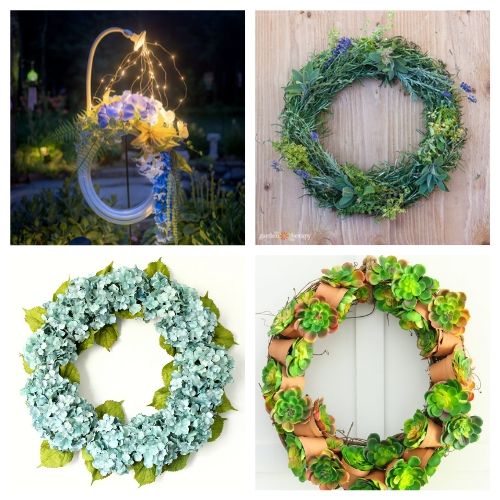 20 Gorgeous Garden Wreath DIYs- These DIY summer garden wreaths are lovely and will be so inviting and welcoming! Make them as homemade gifts or keep them for yourself! | #diy #wreaths #diyWreaths #crafts #ACultivatedNest