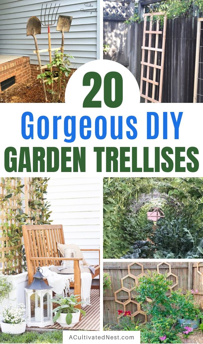 20 Gorgeous DIY Garden Trellises- If you want to add some charm to your yard, then you need to make one of these gorgeous DIY garden trellises! They're functional and easy way to beautify your garden! | #gardenDIY #DIY #garden #trellis #ACultivatedNest