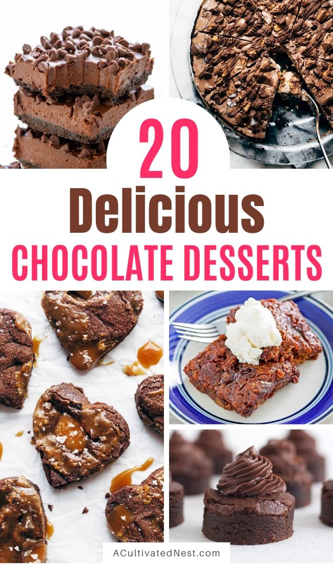 20 Incredibly Delicious Chocolate Desserts- If you want to get your chocolate fix in the most delicious way, then you need to make some of these chocolate desserts! They will keep your taste buds happy! | #chocolateDesserts #dessert #recipe #dessertRecipes #ACultivatedNest