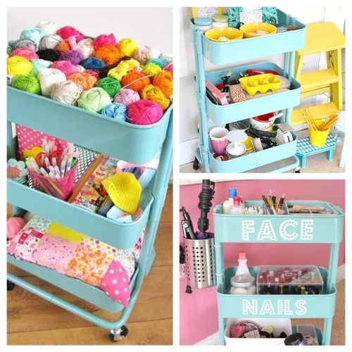12 IKEA Raskog Cart Organizing Ideas- These incredible IKEA Raskog cart organizing ideas will have your home organized in a flash! This is such an easy way to organize! | #organizingTips #organization #organize #homeOrganization #ACultivatedNest