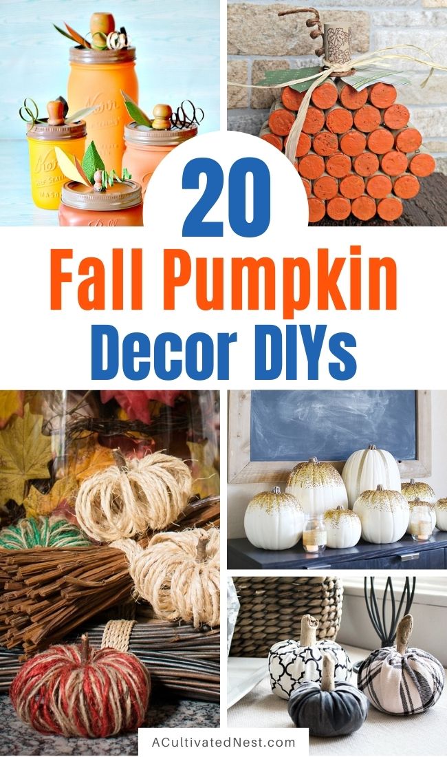 20 Beautiful Fall Pumpkin Decor DIYs- Update yoru home's decor for fall on a budget with these beautiful fall pumpkin decor DIYs! They're so much fun and look fabulous! | #diyProject #crafting #pumpkins #fallDecorating #ACultivatedNest