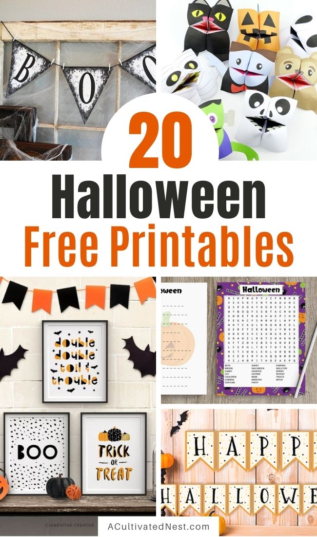 20 Spooky Halloween Free Printables- If you want to update your décor for Halloween on a budget, check out these fun Halloween free printables! A lot of fun free printable Halloween activities for kids are also included! | #freePrintable #HalloweenCrafts #HalloweenPrintables #printableKidsActivities #ACultivatedNest