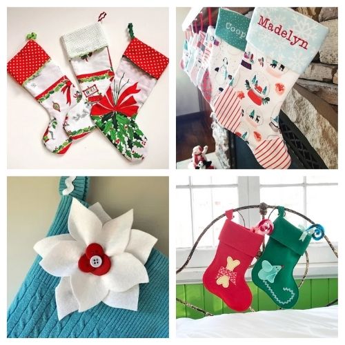 20 Jolly Christmas Stockings Crafts- These jolly DIY Christmas stockings are great for sewing beginners and will add a festive charm to your home for the holidays! | #Christmas #sewingProjects #ChristmasDIY #ChristmasStockings #ACultivatedNest