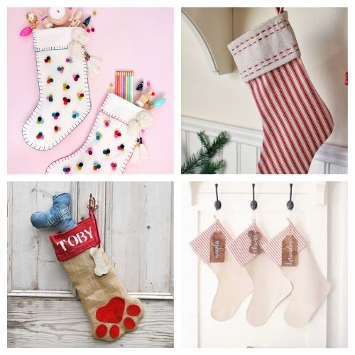 20 Jolly Christmas Stockings DIYs- These jolly DIY Christmas stockings are great for sewing beginners and will add a festive charm to your home for the holidays! | #Christmas #sewingProjects #ChristmasDIY #ChristmasStockings #ACultivatedNest