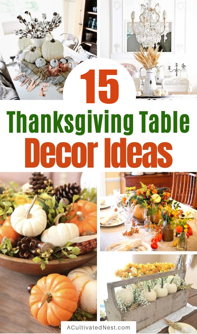 15 Inspired Ideas for Your Thanksgiving Table- Transform your space with these inspired ideas for your Thanksgiving table. They are elegant, gorgeous, and easy to replicate, too! | #Thanksgiving #ThanksgivingCenterpiece #ThanksgivingDecor #ThanksgivingTable #ACultivatedNest