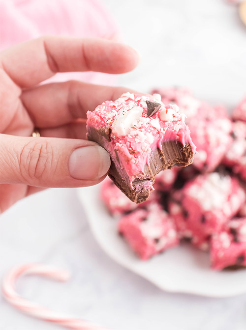 Easy Peppermint Fudge Recipe- For a special treat this holiday season, you have to make this delicious homemade peppermint fudge! It also makes a great DIY food gift! | homemade food gift, Christmas dessert ideas, homemade fudge recipe, #fudge #dessert #dessertRecipes #peppermintRecipes #ACultivatedNest