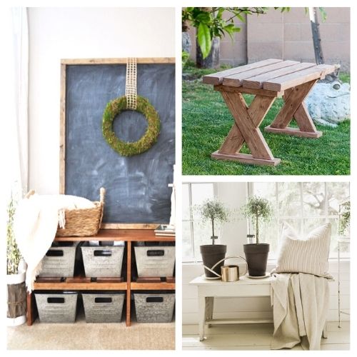 16 Beautiful Homemade DIY Benches- You're not going to want to miss these beautiful homemade DIY benches! They are easy to make and would look beautiful in any home! | #diyProjects #diy #diyFurniture #diyBenches #ACultivatedNest