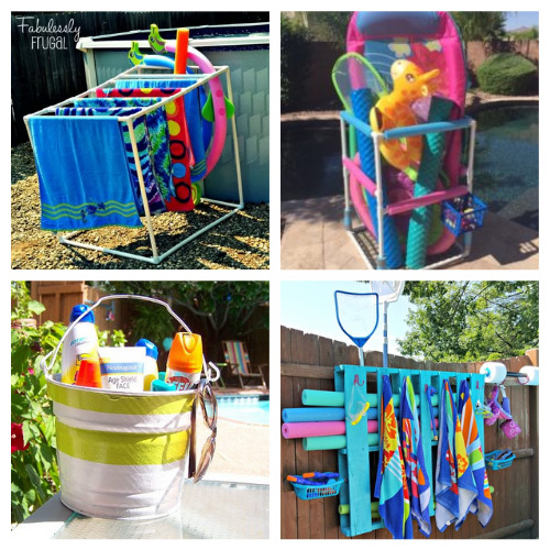 12 Clever DIY Pool Supply Organizers- These clever DIY pool organizers will have your yard ready for swimming season and summer guests in no time! | summer organizing tips, how to organize pool toys, #organizingTips #diyOrganizers #organization #poolOrganization #ACultivatedNest