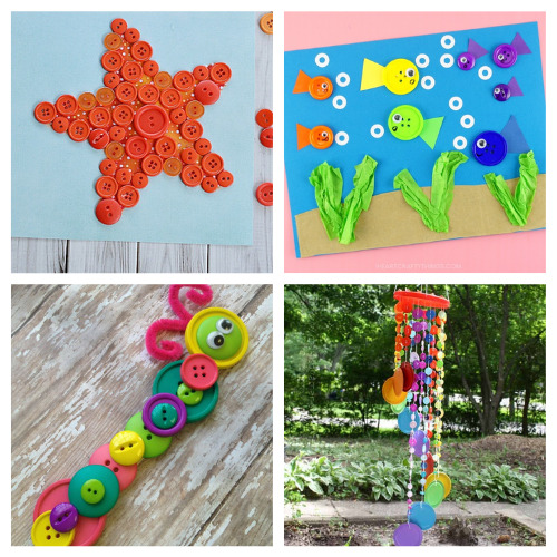 20 Summer Kids Button Crafts- These summer button crafts for kids will keep them busy and entertained! Plus, they're a very inexpensive way to keep the kids busy! | #kidsCrafts #summerCrafts #buttonCrafts #kidsActivities #ACultivatedNest