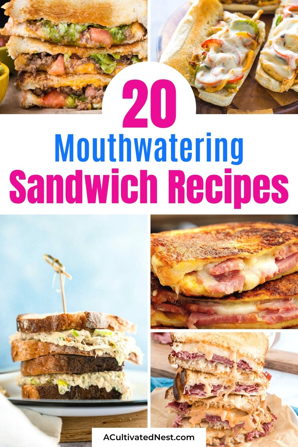 20 Mouthwatering Sandwich Recipes- If you want something new (and delicious) for lunch, then you have to try one of these 20 mouthwatering sandwich recipes! They're quick and easy to make, and they're perfect for all occasions! | #sandwiches #sandwichRecipe #lunchRecipe #lunch #ACultivatedNest