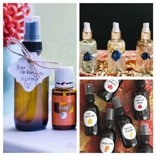 10 Delightful DIY Essential Oil Sprays- These delightful DIY essential oil sprays smell amazing and are a healthy and frugal alternative to store-bought products! | room sprays, perfume sprays, sleep spray, homemade gift, DIY gift ideas, #essentialOils #homemadeBeautyProducts #diyPerfume #diyRoomSprays #ACultivatedNest