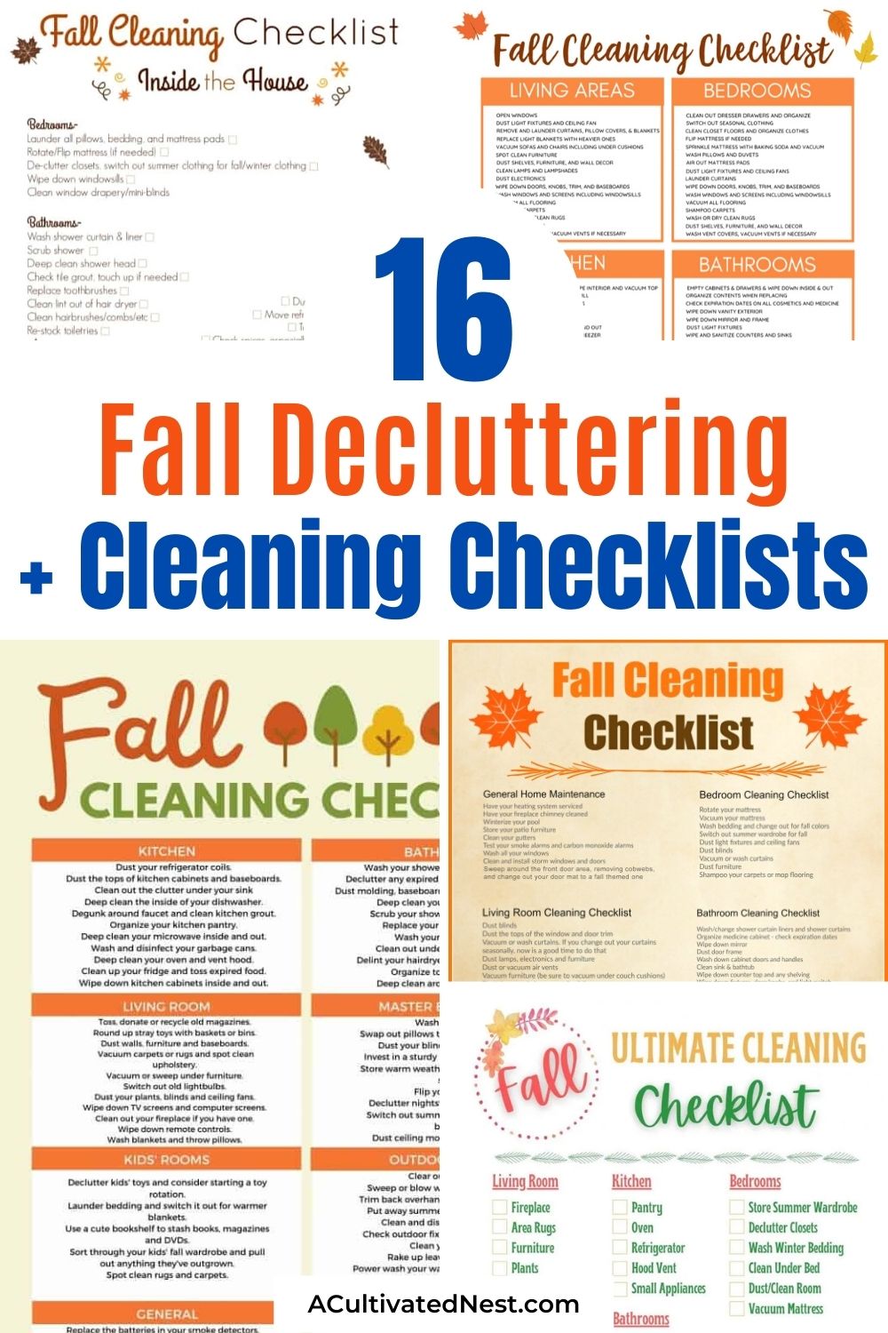 16 Fall Cleaning and Decluttering Free Printables- Fall is the perfect time to get your home neat and tidy before the busy holiday season. To help make that task easier, you need these free printable cleaning and decluttering checklists for fall! There are so many helpful ones to choose from! | #cleaningSchedule #declutteringChecklist #freePrintable #organizingTips #ACultivatedNest