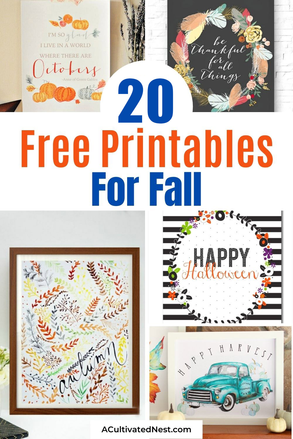 20 Pretty Free Fall Printables- These free printables for fall, Thanksgiving, and Halloween will help you update your home's decor on a budget! There are so many beautiful free wall art printables to choose from! | #fallPrintables #HalloweenPrintables #fallDecor #printables #ACultivatedNest