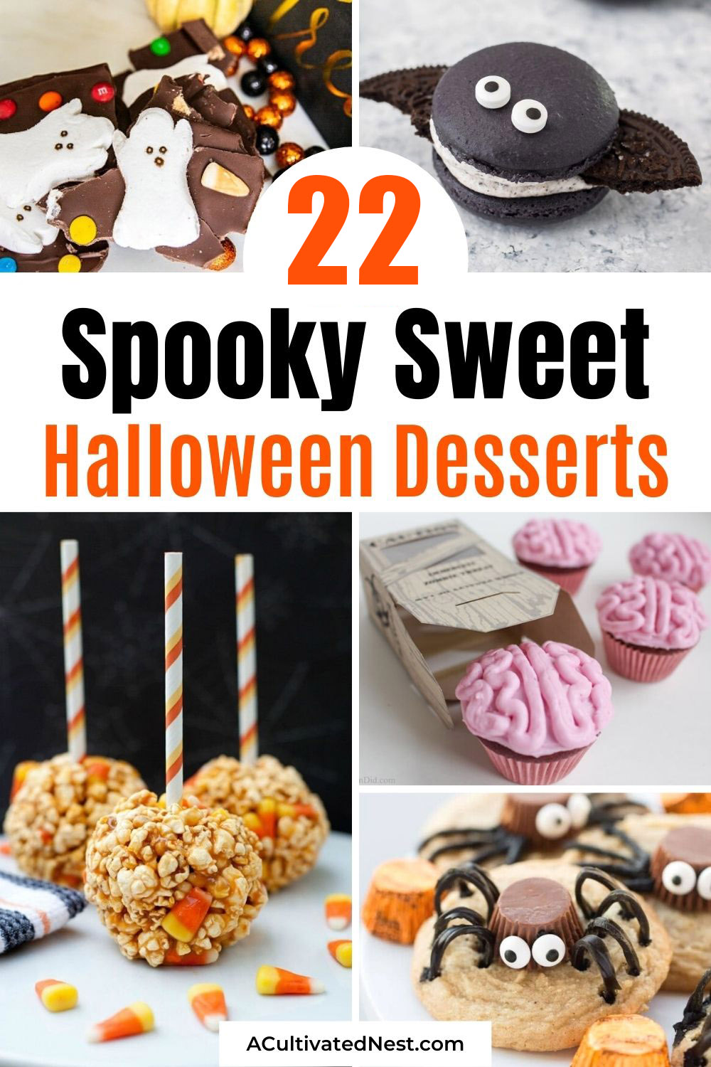 22 Spooky Sweet Halloween Desserts- These delicious homemade Halloween desserts are a fun way to celebrate Halloween! | #dessertRecipes #HalloweenDesserts #HalloweenFood #cupcakes #ACultivatedNest