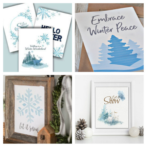 20 Beautiful Free Printable Winter Wall Artworks- A lovely way to brighten up your home during the dreary winter months is with these free printable winter wall art prints! There are so many pretty printable wall artworks to choose from! | Christmas wall art printables, snow wall art, #freePrintables #wallArt #winterDecor #ChristmasPrintables #ACultivatedNest